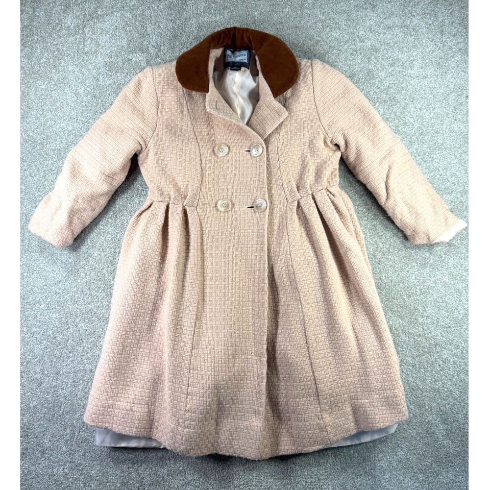 Rothschild Girls Pink Wool Double Breasted Coat Velvet Collar 6X